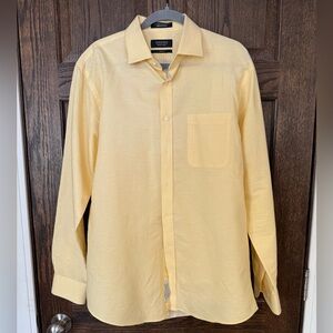 Nordstrom Light Yellow Linen and Cotton Blend Trim Fit Dress Shirt 16.5